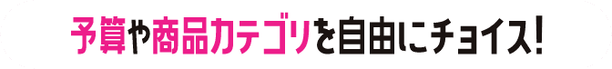 予算や商品カテゴリを自由にチョイス!
